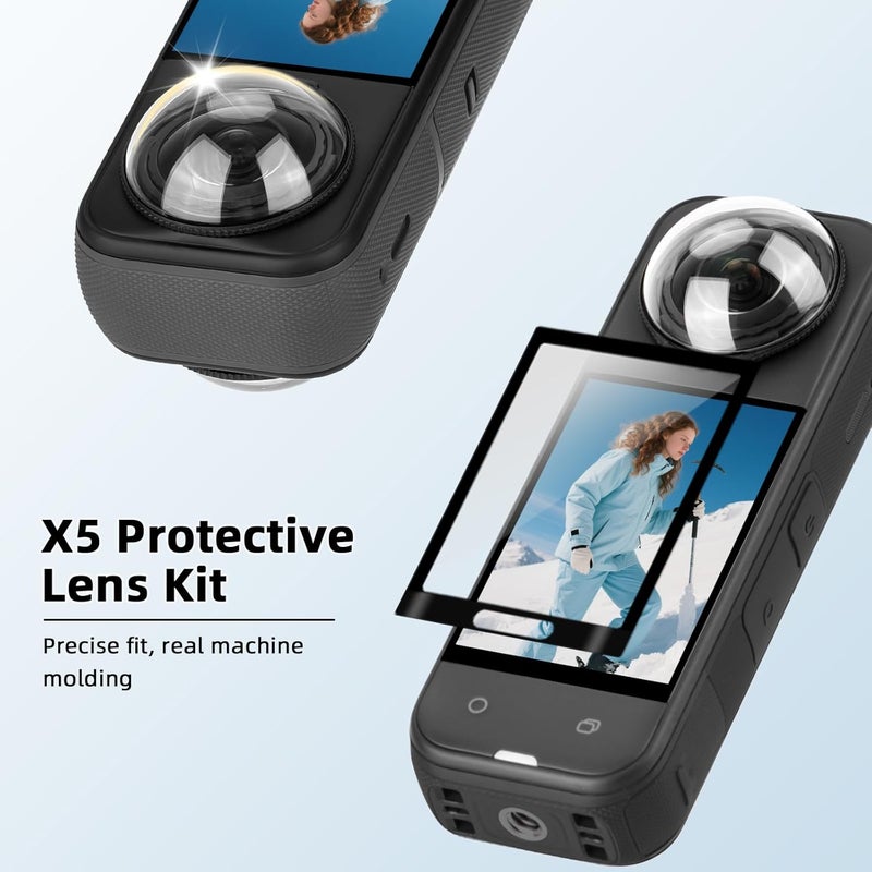 Flymile Insta 360 X5 Premium Lens Guard + 2 Pack Screen Protector Accessories Bundle, 10H Transparency Tempered Glass Film Lens Cover for Insta360 X5 Protective Kit Anti-scratch Camera[Bubble Free] - Image 2